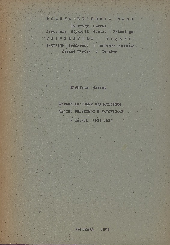 Repertuar sceny dramatycznej Teatru Polskiego w Katowicach w latach 1922-1939