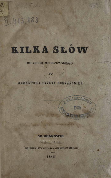Kilka słów Hilarego Meciszewskiego do redaktora Gazety Poznańskiej