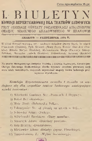 Biuletyn Komisji Repertuarowej dla Teatrów Ludowych [...], 1934, nr 1